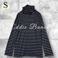 Eddie Bauer タートルネック 長袖 Tシャツ S ハイネック ボーダー