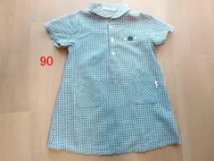 90　ムージョンジョン　ワンピース　半袖　青系チェック　女の子　女児　ベビーのサムネイル