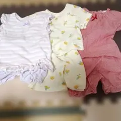 ベビーパジャマセット（ストライプ・フリル付き）3セット　半袖　女の子90