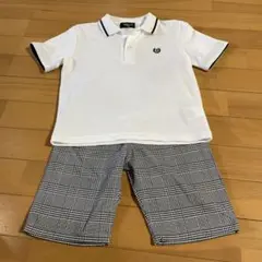 ホワイトポロシャツとチェックパンツセット