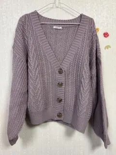 COLZA ケーブルニット カーディガン 長袖 パープル