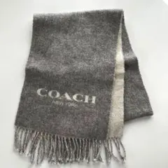 COACH カシミヤ混　ロゴマフラー　グレー