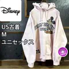 00s US古着　ディズニーミッキー　フーディー　M フェードピンク　裏起毛