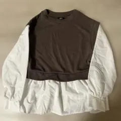 SUREVE レイヤード長袖トップス ブラウン・ホワイト