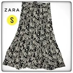 ZARA 花柄フレアスカート S 黒 マーガレット柄 ザラ 小花柄 フラワーのサムネイル