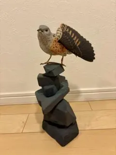野鳥.スズメ バードカービング 彫刻 リアル木彫りの野鳥 一点物