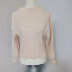 リブ編みライトピンク長袖セーター