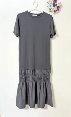 ☆Samansa Mos2 blue 異素材切替 シャーリング ワンピース❁