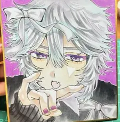カ*レ様 【一点物】創作キャラクター 手描きイラスト原画 ミニ色紙 男の子 食べ 一点物】創作キャラクター 手描きイラスト 原画 ミニ色紙 男の子