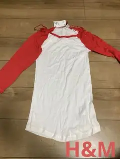 定価1290 H&M ホワイト/レッド 長袖Tシャツ