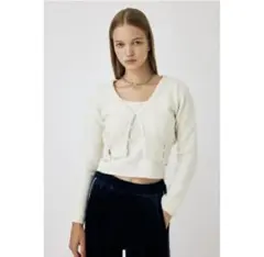 MOUSSYアイボリー クロップドカーディガン