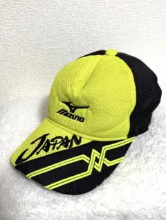 美品ミズノ　ジャパンロゴ入りメッシュキャップ　MIZUNOイエローのサムネイル