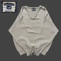 90s USA製 OLD LEE 編み柄 切り替え コットンニット セーター無地