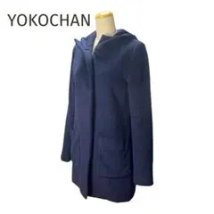 美品☆YOKOCHAN☆ウールアンゴラ フード付コート ネイビー サイズ38のサムネイル