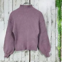 ☆グリンチ☆ニット セーター モックネック 長袖 M パープル カットオフ