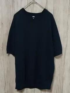UNIQLO サマーニット 半袖 クルーネック ラグラン ネイビー Mのサムネイル