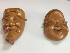K259・広隆寺牛祭りのお面 赤鬼・青鬼（四天王） 郷土玩具、廃絶