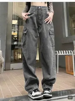 SHEIN ウィメンズ ハイウエスト ワイドレッグ ジーンズパンツ グレー