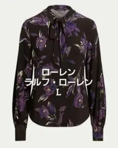 ローレンラルフ・ローレン　花柄ストレッチジャージー素材のタイネックトップスM～Lのサムネイル