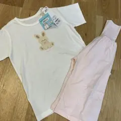 うさぎさん吸水速乾半袖パジャマ綿100%腹巻き付きズボン上下セット110新品
