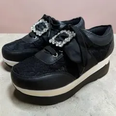 美品✨ YOSUKE ヨースケ 厚底ビジューリボンスニーカー 黒 Mサイズ