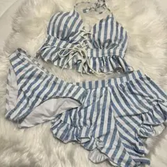 水着（M）ストライプ柄フリル水着セット