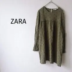 Z【ZARA＊ザラ】チュニック XS 長袖 緑 ドット レーヨン100 ゆったりのサムネイル