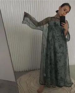 アメリヴィンテージ　シースルーフラワープリントロングドレス