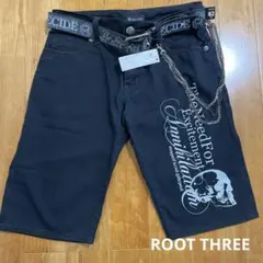 ROOT THREE デニムショートパンツ ベルト、ウォレットチェーン付　Y2Kのサムネイル