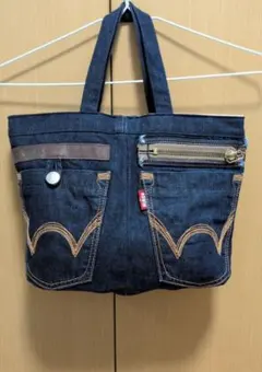 最終値引き！デニムリメイクトートバッグ バックポケット付き