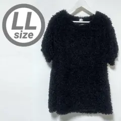 ファー風オーバーサイズ半袖トップス 黒LL