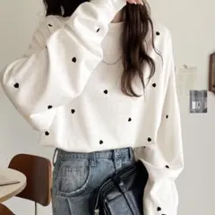 新品 javaコラボ 袖ネーム付きミニハート総刺繍長袖Tシャツ