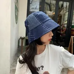 バケットハット デニム風 帽子 韓国 レディース ブラック