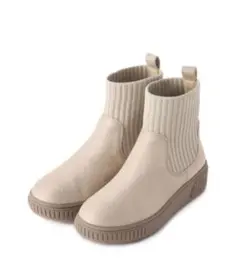 SALE撥水低反発クッションすっぽりラクラクはきぐちニットブーツ/BEG22cm