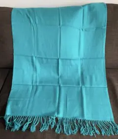 値下げ‼️ターコイズブルー　パシュミナ(カシミア)100%　 フリンジ付きストール