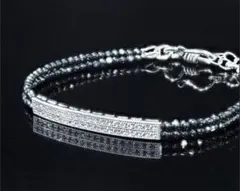 豪華 スワロフスキー ダイヤモンド グレー ヘマタイト ブレスレット フック