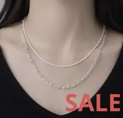 SALE 新品　レイヤードネックレス　シルバー925 2連 ペーパークリップ