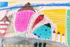 ハーフアブストラクト 自作手描きミクストメディア