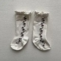 monbebe ホワイト花柄フリルベビー靴下