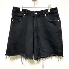 エイチアンドエム ショートパンツ 無地 裾フリンジ 10 黒 綿 夏 フェス
