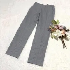 【ユニクロ】UNIQLO アンクルパンツ スラックス ストライプ グレー S ●