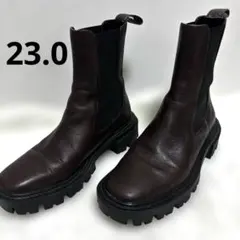 良品【ZARA】サイドゴアブーツ 23 レザー トラックソール チェルシー