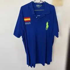 Polo by Ralph Lauren 青 ポロシャツ スペイン国旗