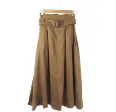 アズールバイマウジー スカート フレア ロング フェイクスエード ベルト S 茶