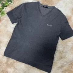 バーバリーブラックレーベル　VネックグレーTシャツ　袖ロゴ刺繍　2サイズ　M相当