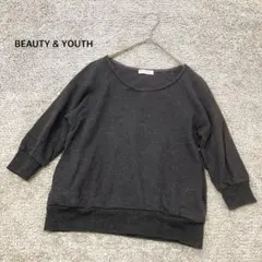 【BEAUTY & YOUTH】トレーナー素材 カットソー 五分袖 グレー