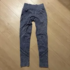 ハイウエスト ヨガパンツ ブルー　レース模様