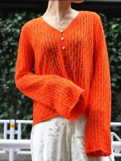 ＜Oriens JS＞ クロシェニットカーディガン　オレンジ