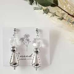 ▪シルバーccbビーズ×デザインビーズ×クリアビーズピアス／イヤリング