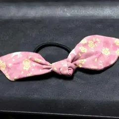 ハンドメイド　リボンヘアゴム　うさぎ　ピンク